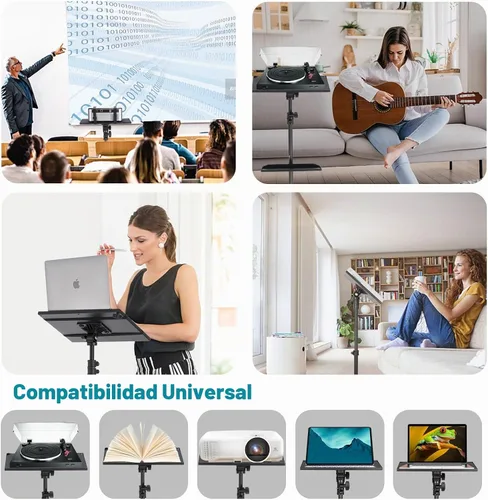 Vista 4 de Lusweimi Soporte de trípode para proyector, soporte para laptop de 50 pulgadas con 2 estantes para proyector, iPad, equipo de DJ, soporte de suelo