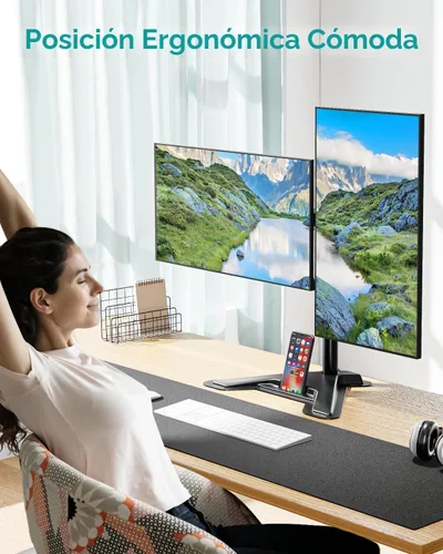 Vista 6 de MOUNT PRO Soporte para monitor doble, soporte de escritorio para monitor de movimiento completo, se adapta a 2 pantallas de hasta 27 pulgadas, 17.6