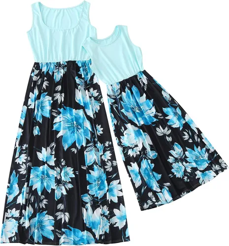 Vista 5 de Vestido largo de verano para niña, largo hasta el suelo, floral, sin mangas, retazos, holgado, casual, vestido largo, para fiesta, ropa de playa
