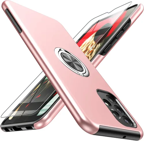 Vista 12 de Funda para Galaxy A13 5G con protector de pantalla (vidrio templado), funda híbrida 2 en 1 protectora delgada y resistente con anillo magnético Negro
