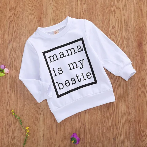Vista 6 de Suéter de manga larga con estampado Mama is My Bestie para niñas pequeñas, ropa de otoño e invierno