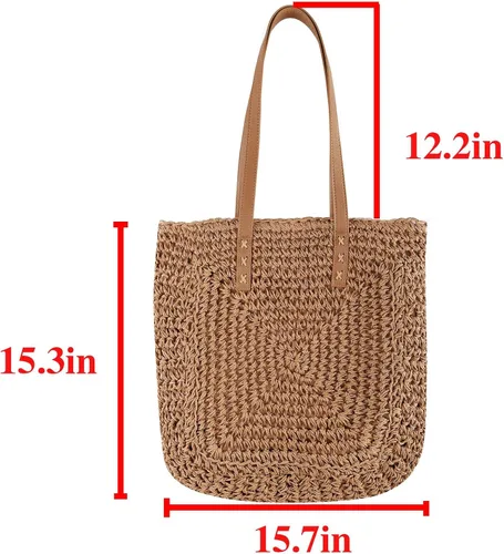 Vista 2 de Ayliss Bolso de hombro de paja para mujer, bolso de hombro para verano, playa, tejido hecho a mano, bolso casual para viajes de vocación