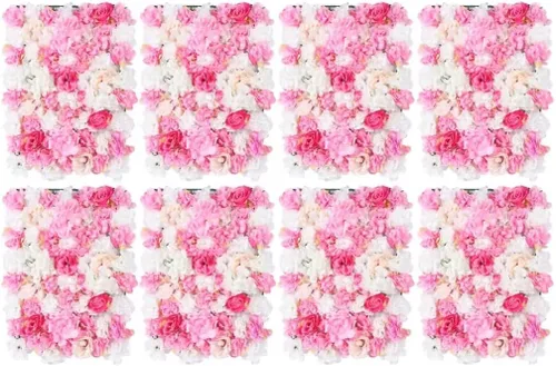 Vista 11 de 5 piezas de flores artificiales para pared, rosas de seda colgantes, juego de paneles de pared de flores, pared romántica de flores champán para 10