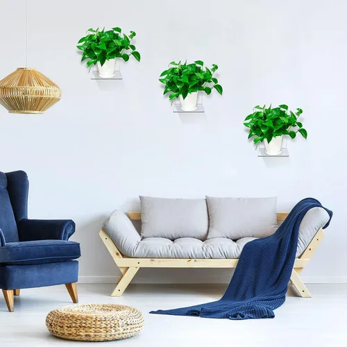 Vista 2 de Estante pequeño de acrílico, mini estante flotante de pared, estante de almacenamiento montado en la pared, para figuras pop, plantas, fotos