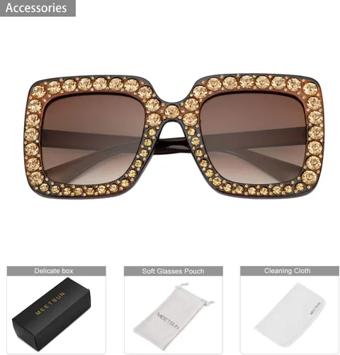Vista 7 de MEETSUN Elton Square Rhinestone Sunglasses Oversized Bling for Women with Diamond Frames 70s Retro for Beach & Disco