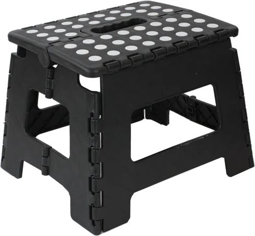 Vista 9 de Home Basics Taburete plegable grande de plástico con puntos antideslizantes, color negro