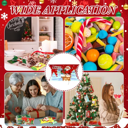 Vista 6 de Cholemy 120 cajas de almohada de Navidad, cajas de regalo pequeñas, tarjetas de regalo de Navidad, a granel, 12 diseños, cajas de dulces de Navidad