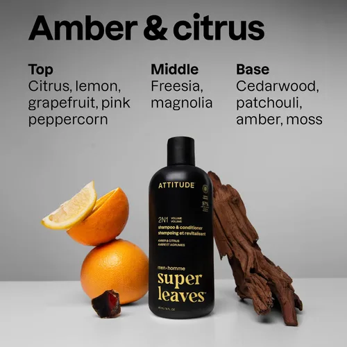 Vista 3 de ATTITUDE Champú y acondicionador 2 en 1 para hombres, voluminizador para cabello fino, con romero y proteína de arroz, 97% ingredientes de origen