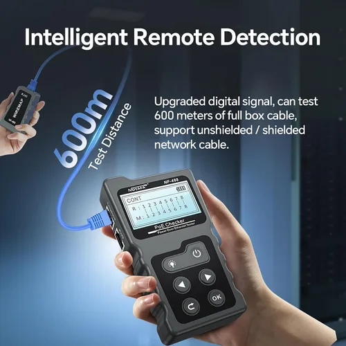 Vista 4 de NOYAFA NF-488 - Probador de cable POE para alimentación sobre Ethernet, comprobación de continuidad de cable de red, detector de bucle invertido POE