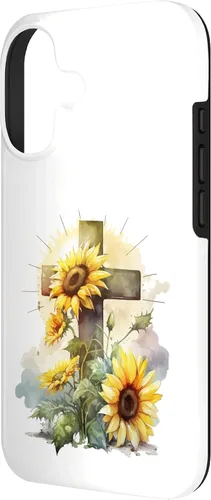 Vista 2 de Faith Christian Cross Watercolor Sunflower Flowers Case for iPhone 17
