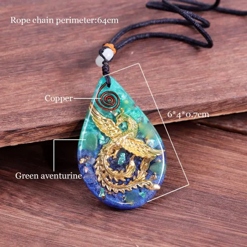 Vista 2 de Colgante fénix para mujer, collar de orgonita Energía Collar de cristal curativo de aventurina verde, Pendant Size6*4*0.7cm, Cristal, aventurina