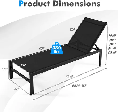 Vista 3 de Tangkula Tumbona de aluminio para patio, sillón ajustable para exteriores con respaldo de 6 posiciones, marco de aluminio resistente, tela Negro
