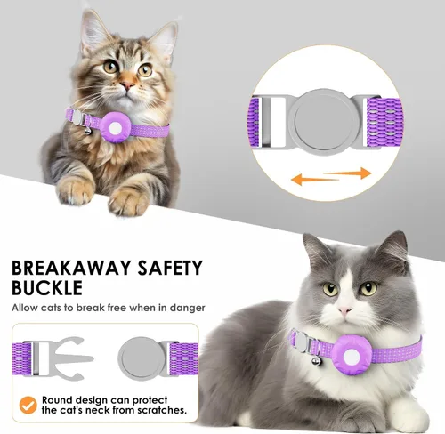 Vista 5 de Rastreador GPS para gatos con hebilla elástica de seguridad, compatible con Apple Find My App (solo iOS), sin tarifa mensual, morado 2-rastreador