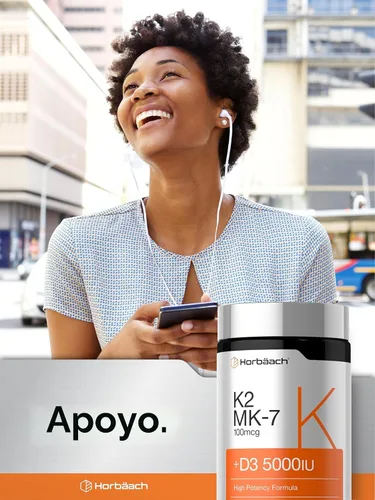 Vista 6 de Horbäach Vitamina D3 K2 5000 iu Complejo MK-7 de 100 mcg 180 cápsulas de cápsulas blandas Suplemento sin OMG y sin gluten