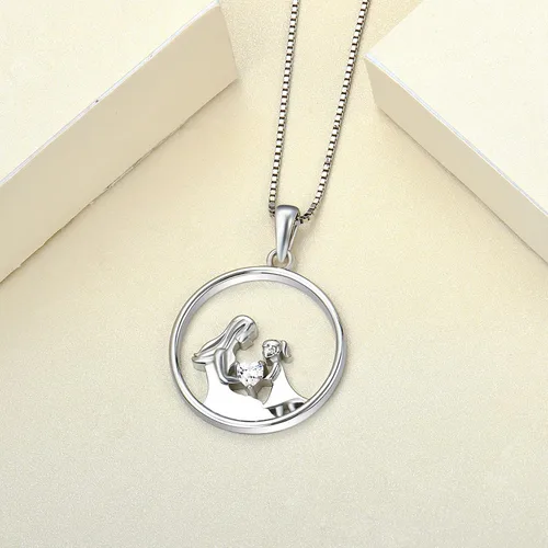 Vista 4 de YL Collar de plata de ley con colgante de corazón para madre e hijo, regalo para mamás, Metal