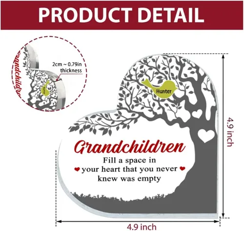 Vista 4 de Placa acrílica personalizada con forma de corazón para nietos en tu corazón, regalo para abuela, abuela, mamá, cumpleaños, día de la madre, Navidad