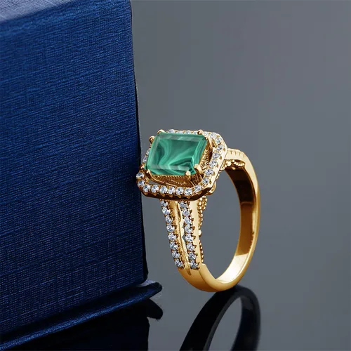 Vista 4 de Gem Stone King 18K Yellow Gold Plated Silver Emerald Cut 9X7MM Gemstone Birthstone Wedding Anniversary Promise Engagement Ring For Women Available