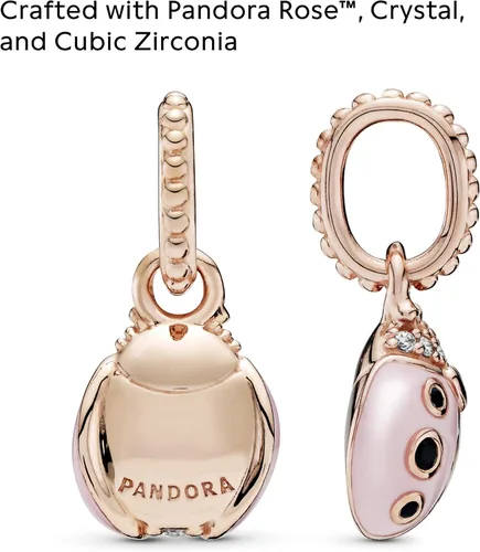 Vista 3 de PANDORA Joyería colgante de cristal de mariquita rosa y circonita cúbica para collar oro rosa Oro rosa Cristal Esmalte Circonita cúbica