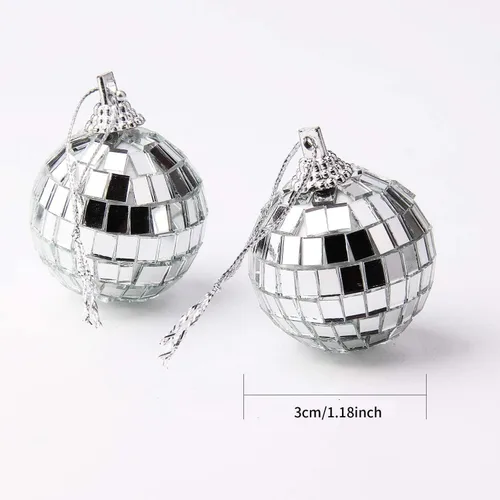 Vista 2 de 12 piezas de bola de espejo de disco plateada para decoración de fiesta, adornos de árbol de Navidad, boda, cumpleaños (3CM)