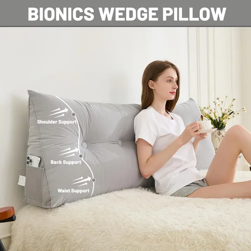 Vista 2 de Zelladorra Almohada de cabecera para cama, almohada triangular de cuña para colocar el cabecero mientras lees y descansas, cojín con funda lavable