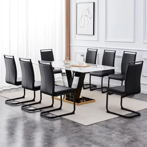 Vista 2 de gopop Juego de mesa de comedor para 8, moderno juego de mesa de comedor de mármol de 71 pulgadas, mesa rectangular grande de vidrio y 8 sillas