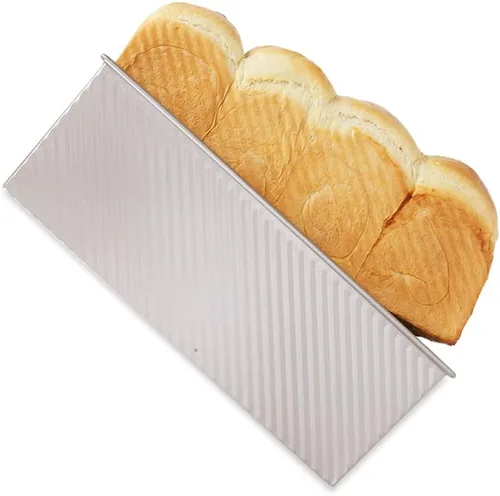 Vista 3 de CANDeal Molde para pan Pullman corrugado dorado con tapa, molde para tostadas comerciales antiadherentes para hornear, juego de latas de acero al