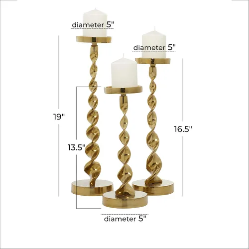 Vista 3 de Deco 79 Portavelas decorativo de metal de aluminio, juego de 3 candelabros de 19 pulgadas, 17 pulgadas, 14 pulgadas de alto, dorado