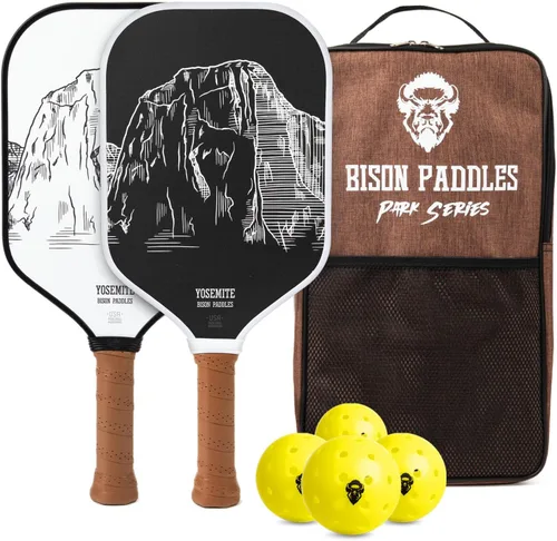 Vista 7 de Bison Paddles: Carbon Fiber Pickleball Paddle Set of 2 - National Parks Edition Durable Unibody Construction Textured Carbon Fiber Surface