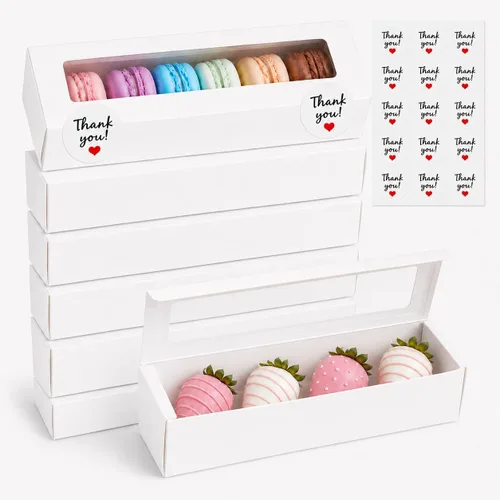 Vista 8 de NPLUX Paquete de 36 cajas de macarrones para 5-7 macarrones, cajas de dulces de fresa con adhesivo para regalo, regalos de graduación, regalos