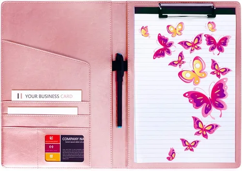 Vista 8 de Carpeta portapapeles rosa con bolígrafo – Geila PU cuero curriculum vitae cartera – Organizador de documentos de entrevista/legal y carpeta