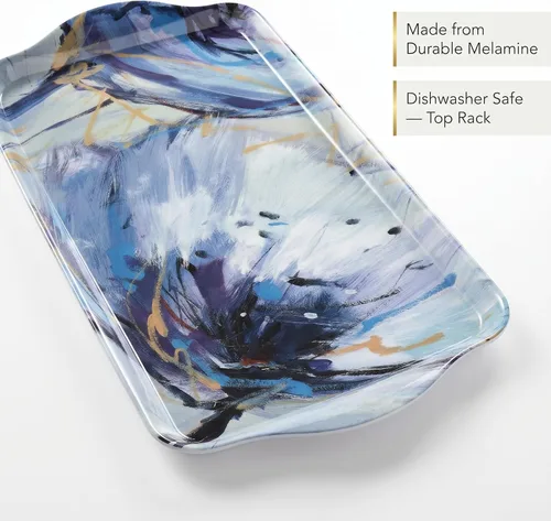 Vista 3 de Pimpernel Lilac Bloom Sandwich Tray – (15.1 x 6.5 pulgadas) Tablero rectangular de melamina con elegante diseño floral, accesorio de mesa decorativo