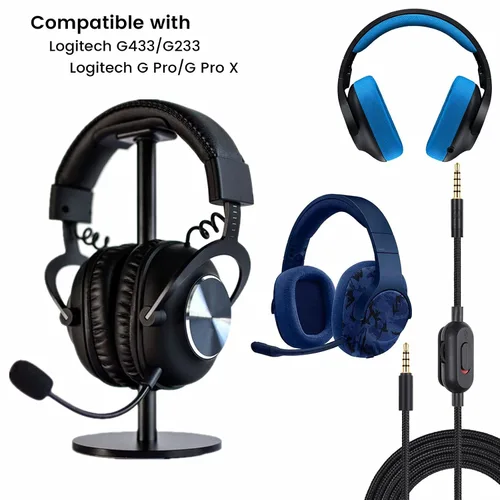 Vista 2 de Cable auxiliar G433 para auriculares Logitech Wired G233, G Pro, G Pro X Gaming Cable de audio de 0.138 in (1/8") con silencio en línea y control