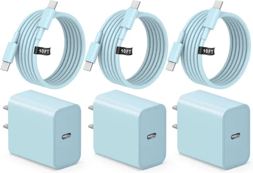 Vista 13 de Cargador USB C tipo C de carga rápida de 10 pies de largo para iPhone 17, 16, 15, paquete de 3 cargadores rápidos USB C para iPhone 17/17 Plus/17