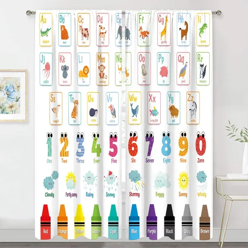 Vista 7 de MESHELLY Cortinas del alfabeto ABC para niños, 42 pulgadas de ancho x 63 pulgadas de alto, bolsillo para barra, colorido, caricatura, aprendizaje