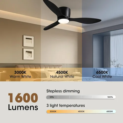 Vista 4 de Ventiladores de techo con luces, ventilador de techo de perfil bajo de 42 pulgadas con control de pared y control remoto, regulable, ventilador
