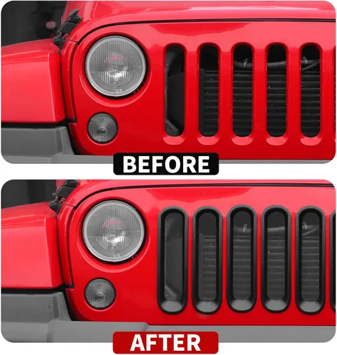 Vista 2 de JeCar Insertos de rejilla delantera, cubiertas para moldura de parrilla, accesorios exteriores compatibles con Jeep Wrangler 2007-2018 JK