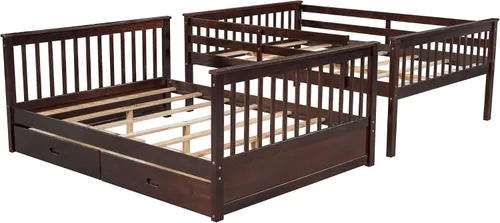 Vista 4 de Harper & Bright Designs Literas tamaño matrimonial con cajones de almacenamiento, base de litera desmontable de madera maciza sobre