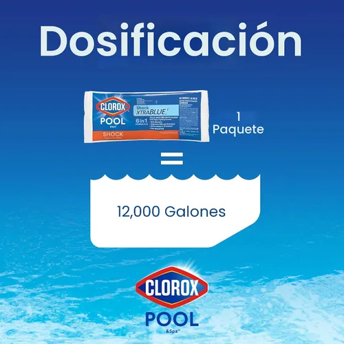 Vista 5 de Clorox® Pool&Spa™ Shock XTRABLUE® Plus, mata bacterias y algas en piscinas, listo para nadar en 15 minutos, (paquete de 6)
