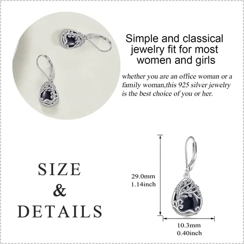 Vista 193 de Aretes colgantes con forma de lágrima de filigrana de piedra lunar de plata de ley 925 con cierre de palanca para mujer, regalos de joyería