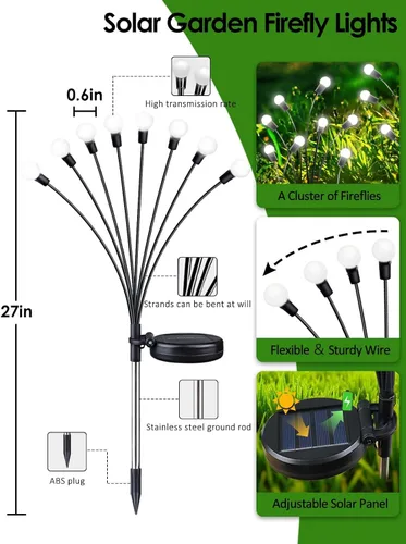 Vista 2 de 2026 Luces Solares Actualizadas para Exteriores, Juego de 8 Luces de Jardín Solares con 2 Modos, Luces de Luciérnaga al Aire Libre Impermeables