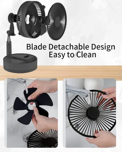Vista 6 de UN UNITEDTIME Ventilador plegable oscilante plegable con control remoto, ventiladores a batería de 10800 mAh, portátil para exteriores, patio