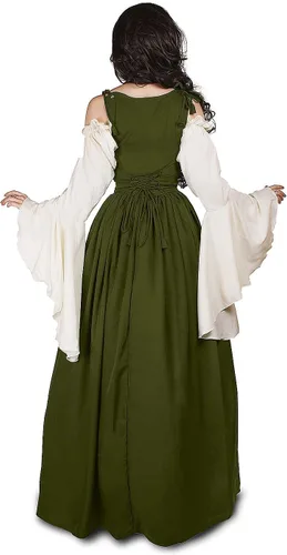 Vista 3 de Disfraz mítico renacentista medieval irlandés, juego de sobre vestido y camisa color crema, S M, Olivapétalos de pincel.