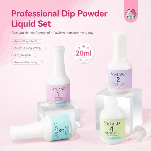 Vista 9 de SAVILAND Juego líquido de polvo de inmersión: 0.7 fl oz Ultimate Nail Dip System Essentials Liquid Base de inmersión de gran capacidad, activador