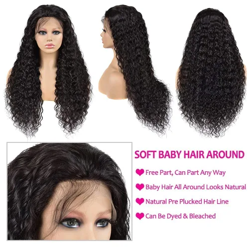 Vista 3 de Tandovee Peluca de cabello humano rizado profundo transparente HD, sin pegamento, con encaje frontal, prearrancado, densidad del 180%, cabello