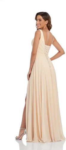 Vista 5 de Vestido de dama de honor de gasa con cuello en V, vestido de fiesta formal de boda