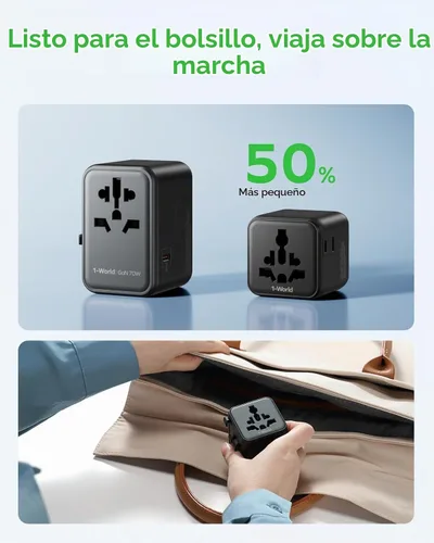 Vista 4 de MOMAX Mini Universal Travel Adapter for US/EU/UK/AUS Worldwide Plug Adapter Negro