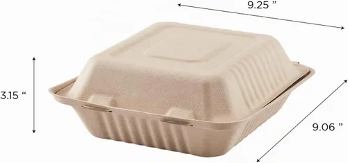 Vista 3 de KARAT EARTH Clamshell - Recipientes de alimentos para llevar (9 x 9 pulgadas, 200 unidades) Contenedores compostables para llevar, bagazo natural