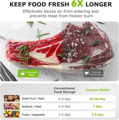 Vista 5 de FIRE HIVE Máquina selladora al vacío 5 en 1 para alimentos, potente succión de 75 KPa, tira de sellado de 11.8 pulgadas, limpieza con luz púrpura