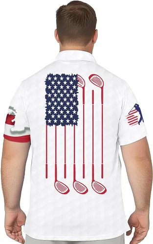 Vista 5 de PAGYMO Camisas de golf para hombre, con estampado divertido y loco hawaiano