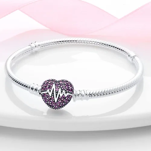 Vista 3 de Pandach Pulsera de cadena de serpiente de plata de ley 925 LOVE con cierre de circonita cúbica transparente, pulseras básicas con dije que se